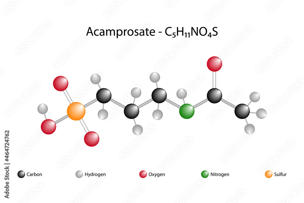 Molecular formula of acamprosate. Acamprosate, is a medication used along with counselling to treat alcohol use disorder.