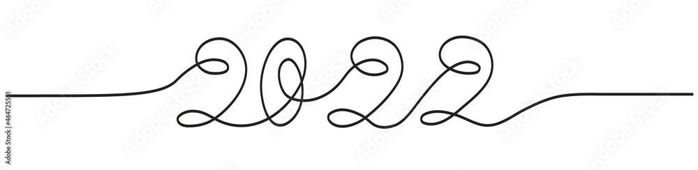 2022 One Continuous line art drawing simple hand drawn year number, editable Vector illustration 2022 One Continuous line art drawing simple hand drawn year number, editable Vector illustration