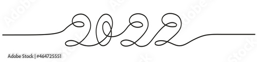 2022 One Continuous line art drawing simple hand drawn year number, editable Vector illustration