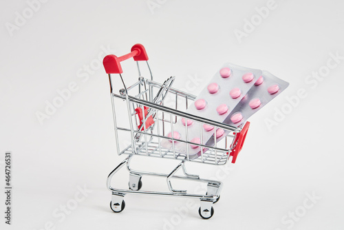 drug trolleys pharmacy shopping light background pharmacy