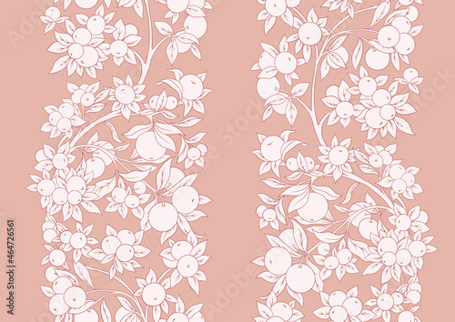 Apples on branches Seamless pattern, background. Vector illustration. In botanical style in soft colors.