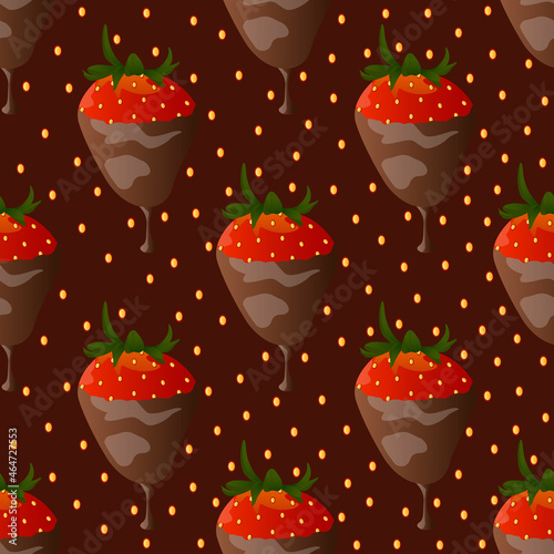 Seamless pattern with strawberry in chocolate on dark background. Design for textile, wrapping paper, wallpaper. Eps 10. 