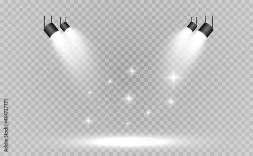 White scene on with spotlights. Vector illustration.	