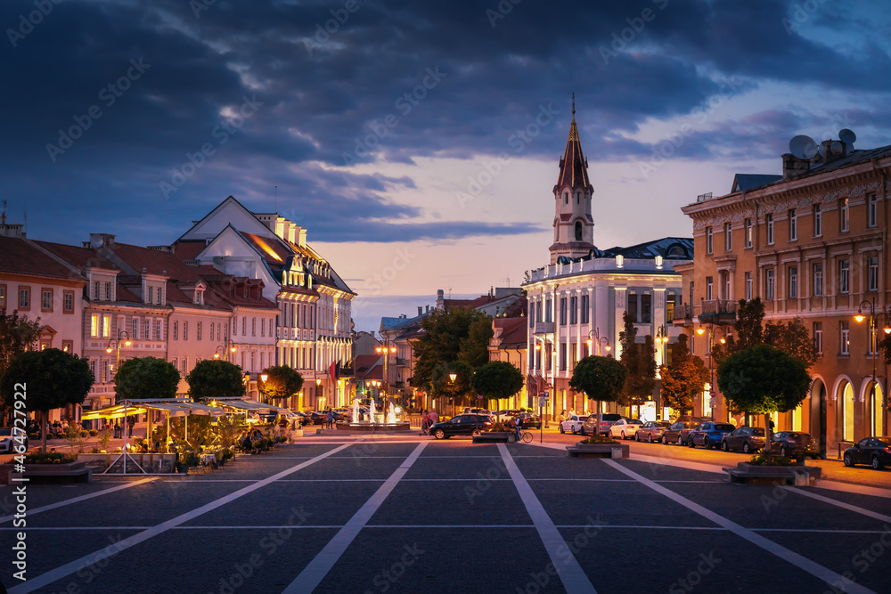 Town Hall Square and Orthodox Church of St. Nicholas at sunset - Vilnius, Lithuania