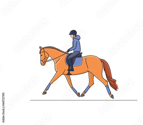 Sporty young lady trotting horse. Vector Illustrator.