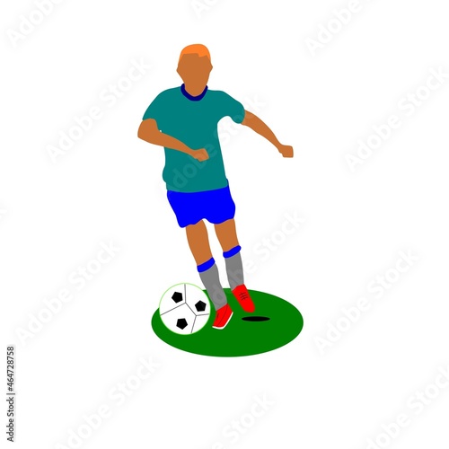 football player playing soccer and kicking the ball.