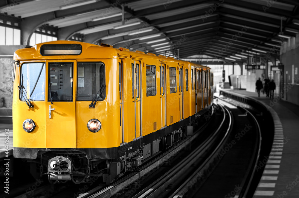 Yellow Tram,train U-Bahn transport black white color