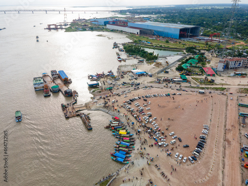 Aerial View of Mawa Ferry Ghat Munshiganj, Bangladesh photo