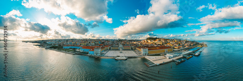 Panoramic aerial view of Lisbon city, Portugal. Lisbon cityscape. Commerce Square