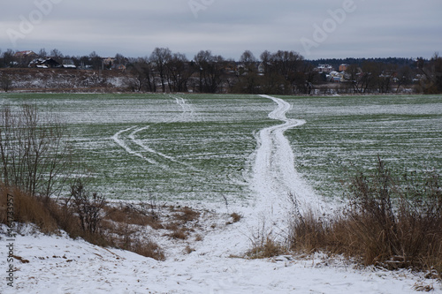 Snow road landscape in winter photo