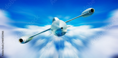 Futuristic supersonic jet airplane fly in clouds photo