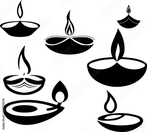 set of Diwali oil lamp. Indian Festival Diwali design