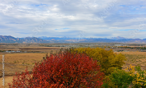 Fototapeta Naklejka Na Ścianę i Meble -  beautiful fall foliage colors in broomfield, colorado,  with a rocky mountain panorama