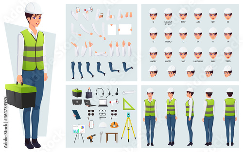 BConstruction Worker, Engineer Character Creation Pack, with Tools, Equipements, gestures and Face Expressions.