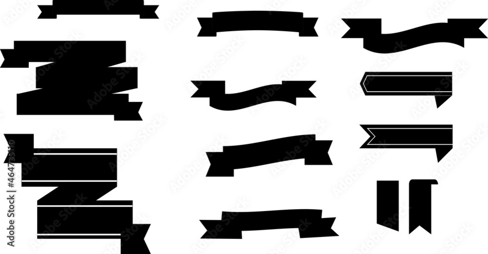 set of black ribbons.  elegance wave decoration elements with scroll shape