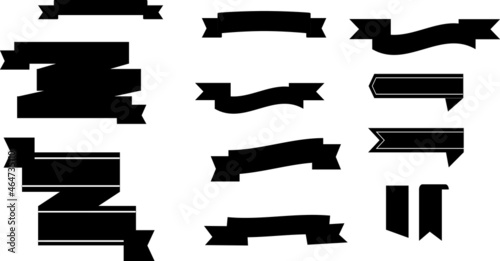 set of black ribbons. elegance wave decoration elements with scroll shape