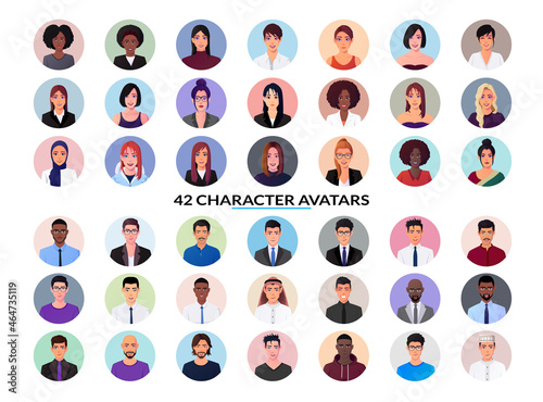 Character Avatar with Round Face profile Big Collection