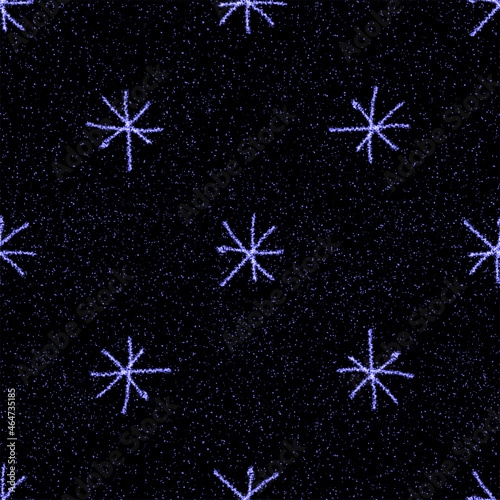 Hand Drawn Snowflakes Christmas Seamless Pattern. Subtle Flying Snow Flakes on chalk snowflakes Background. Actual chalk handdrawn snow overlay. Tempting holiday season decoration.