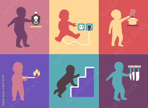 Baby safety. dangers at home. vector illustration