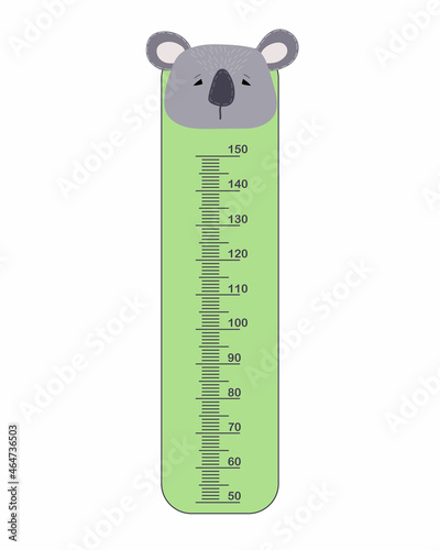 Kids meter wall with cute koala. Stadiometer for little children. Kids space height chart. Vector template. Design of kid's products.
