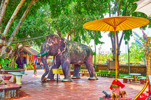 The Royal Elephant statue, Ku Chang-Ku Ma, Lamphun, Thailand photo