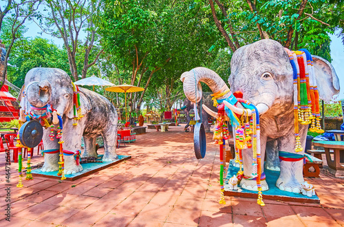 The elephant sculptures with gongs, Ku Chang-Ku Ma, Lamphun, Thailand photo