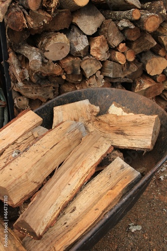 firewood in a wheelbarrow