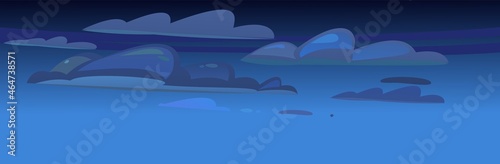 Night sky clouds vector. Illustration in cartoon style flat design. Heavenly atmosphere