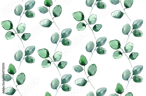 seamless pattern with eucalyptus leaves. mesh of watercolor eucalyptus branches on a white background. for wallpaper  fabric  textile