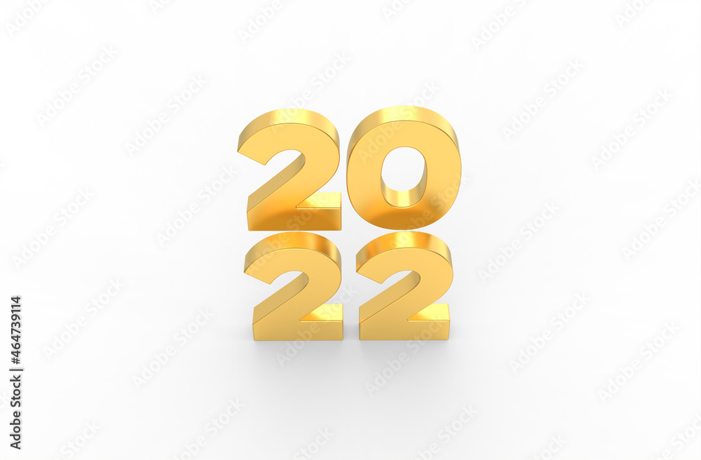 Golden 2022 text isolated on white background - 3d rendering, 3d Illustration Golden 2022 text isolated on white background - 3d rendering, 3d Illustration