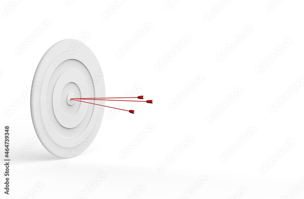 White Target board with red arrows depicts success, accuracy, on target, achievement, perfection, and accomplishment. 3d rendering, 3d illustration White Target board with red arrows depicts success, accuracy, on target, achievement, perfection, and accomplishment. 3d rendering, 3d illustration