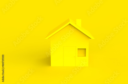 Yellow house on yellow background - Property investment and house mortgage financial real estate concept home loan concept - 3d rendering, 3d illustration