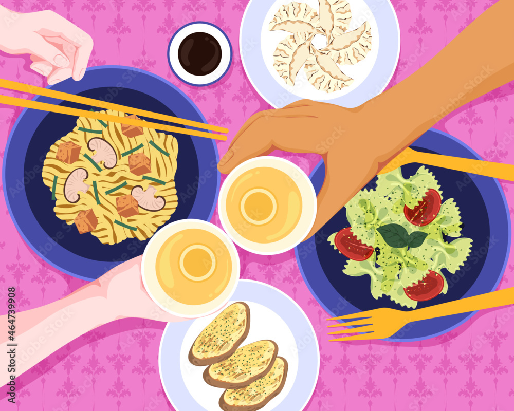 custom made wallpaper toronto digitalDiverse couple eating plant based meal overhead view