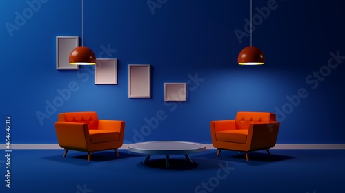 interior decoration room with blue wall and armchair