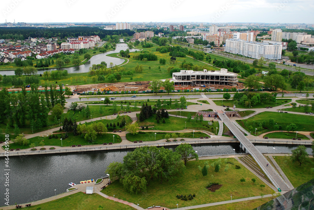 view of the city of Minsk, the capital of Belarus from the observation deck of the Belarusian National Library, 2014