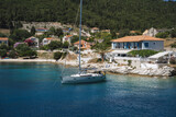 Sailing boats anchored at Fiscardo village in Kefalonia island, Greece