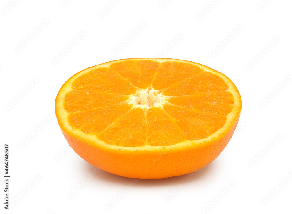 Half of fresh orange fruit isolated on white background. Half of fresh orange fruit isolated on white background.