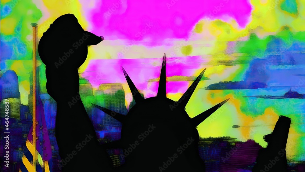 New York Statue of Liberty in a Pop Art Style Layout