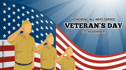 Happy veterans day background with veteran soldiers doing present arms illustration