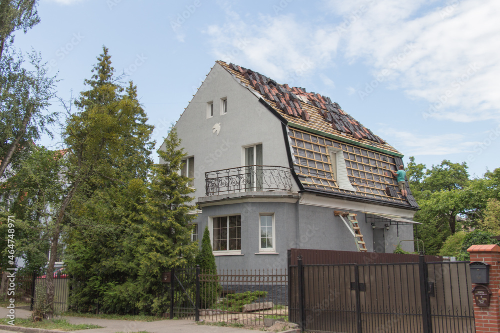 Exterior of a residential building near upper lake, Kaliningrad, Russia.
