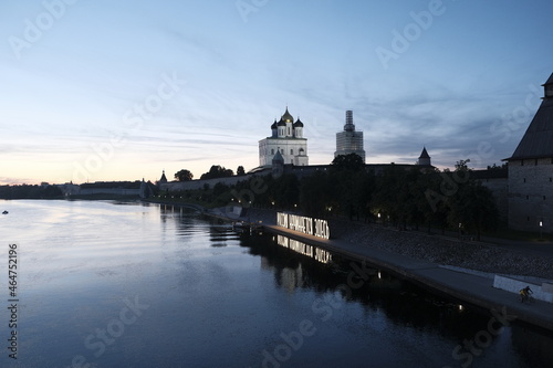 Pskov, Russia, city center on a summer evening