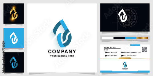 Letter a or nu monogram logo template with business card design