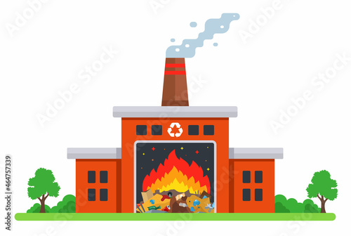 city waste incineration plant. harmful emissions into the atmosphere. flat vector illustration. photo