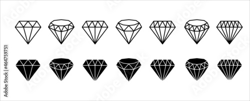 Diamond icon set. Diamond vector icons symbol design. Assorted diamond in flat line simple style illustration.