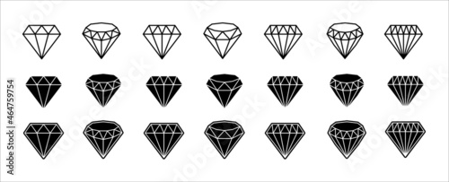 Diamond icon set. Diamond vector icons symbol design collection. Assorted diamond in flat line simple style illustration.