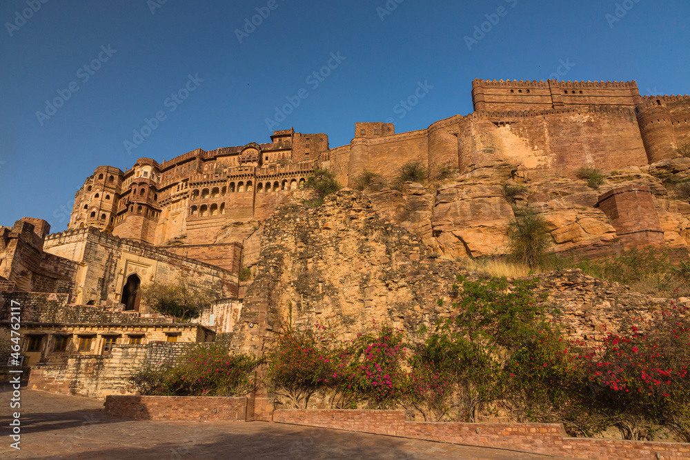 インド　ジョードプルのメヘラーンガル砦の城壁