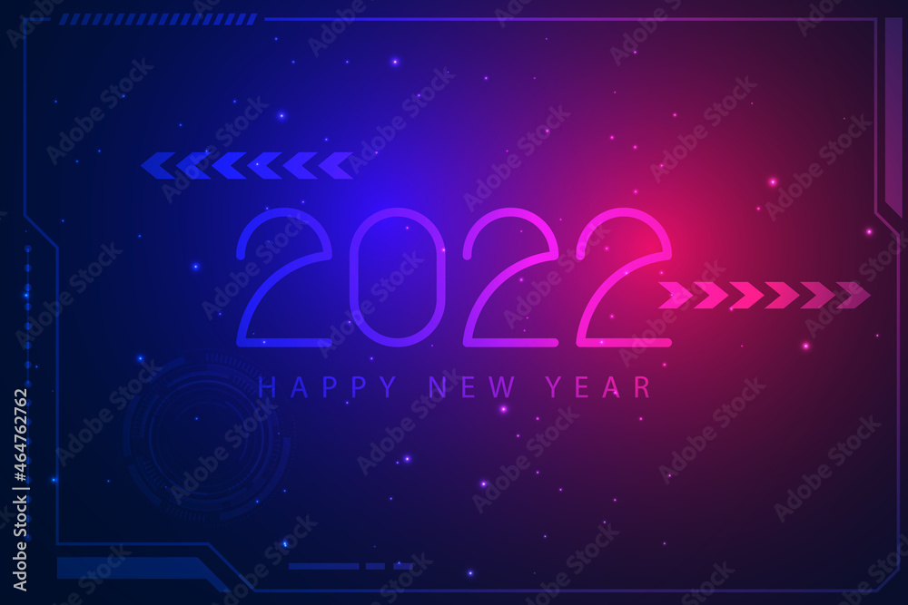 Happy New Year 2022 text design. Futuristic technology background for new year. Happy New Year 2022 text design. Futuristic technology background for new year.