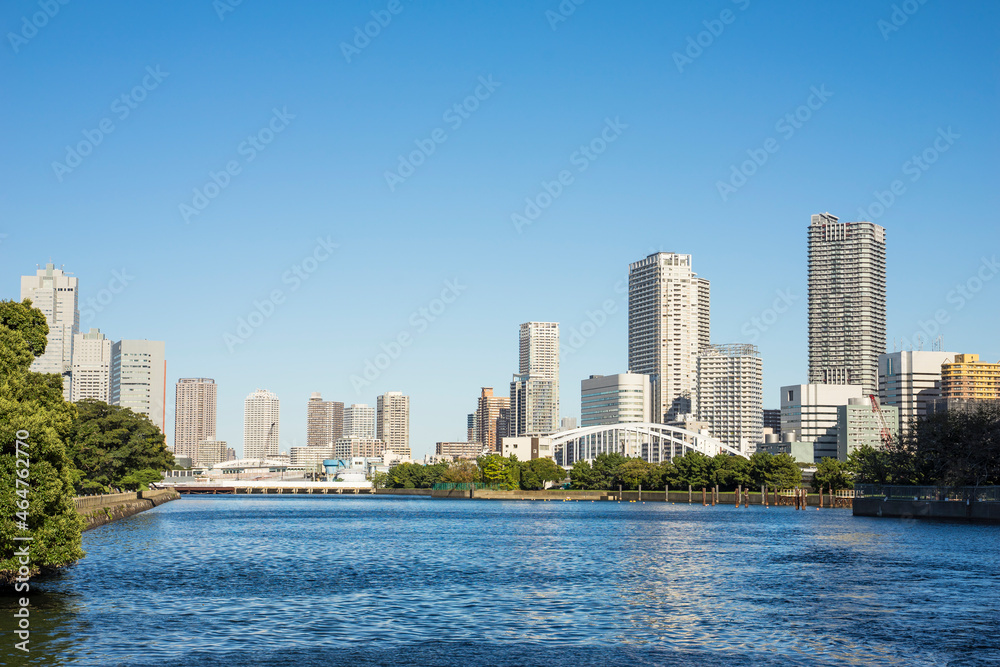 東京湾の風景 隅田川河口と築地大橋 東京湾の風景 隅田川河口と築地大橋