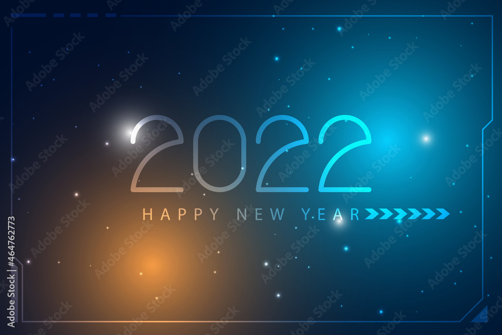 Happy New Year 2022 text design. Futuristic technology background for new year. Happy New Year 2022 text design. Futuristic technology background for new year.