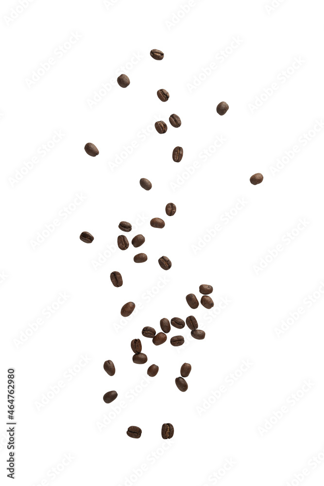 Coffee beans falling isolated on white background with clipping path. Coffee beans falling isolated on white background with clipping path.